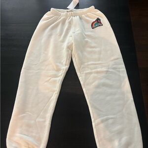Kids White Sweatpants with Rainbow Patch
